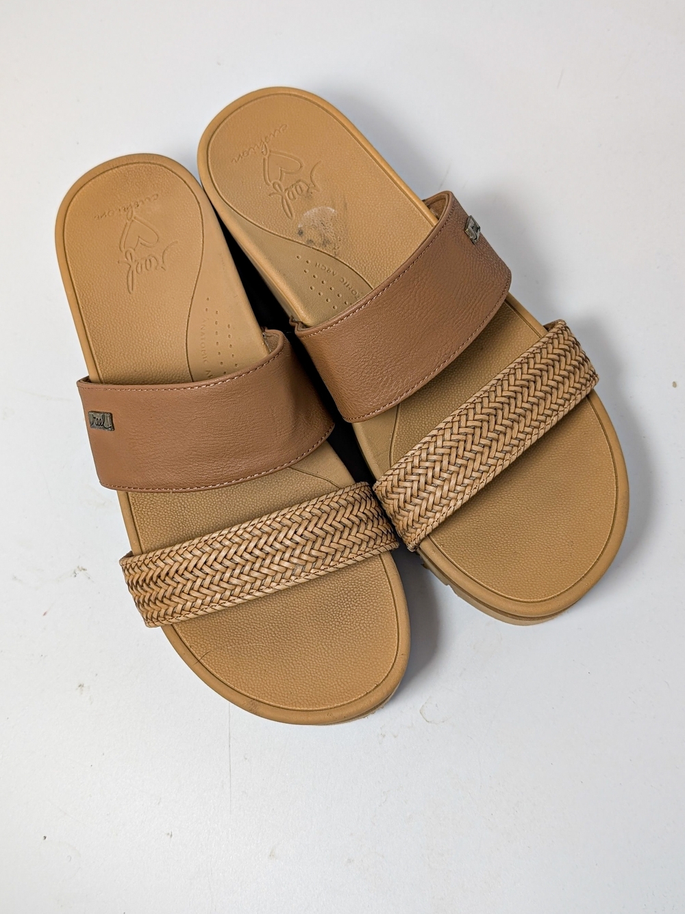 Reef Women's Tan Woven Dual-Strap Slide Sandals